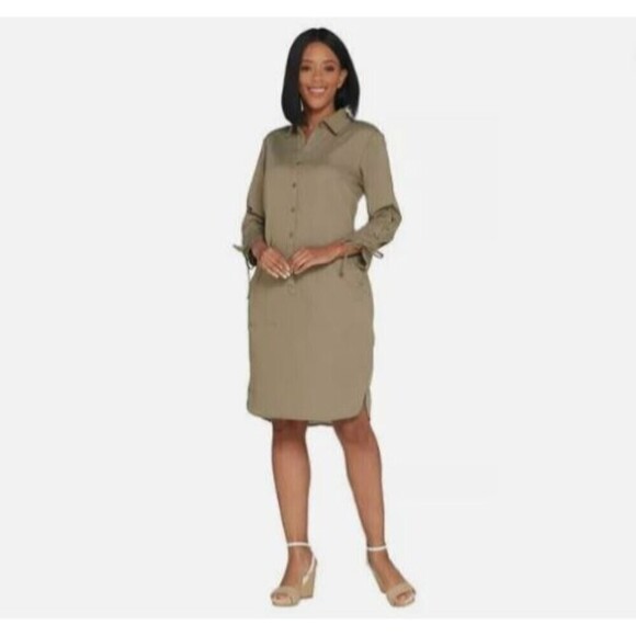 Linea by Louis Dell'Olio Dresses & Skirts - Linea Louis Dell'Olio Midi Shirt Dress Sz M Lace Up‎ Sleeve Pockets Office Siren